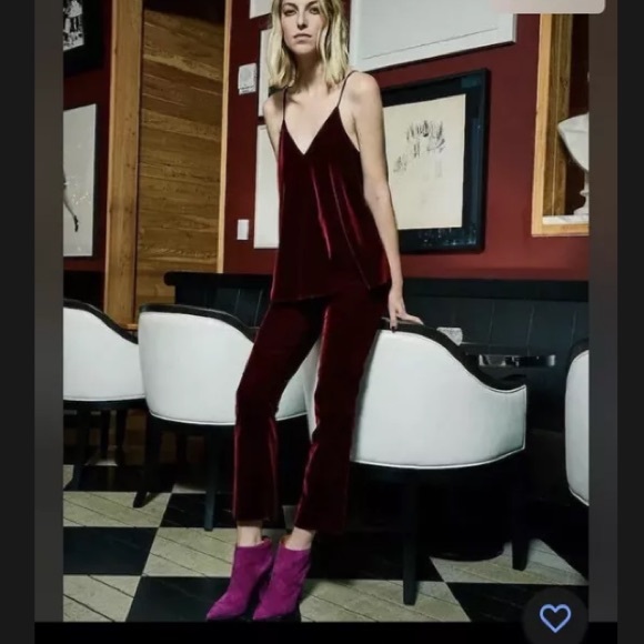 XS Derek Lam Crosby Velvet New Years Cropped Flare Legging Pants TF73101VE Red - Picture 2 of 12